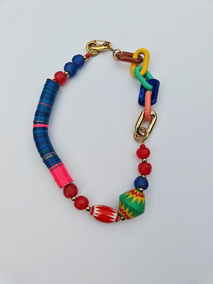 Colorful mix bead necklace on a white background