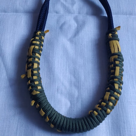 Ghanaian-inspired rope and leather checkerboard necklace, irregular weave, 62 cm
